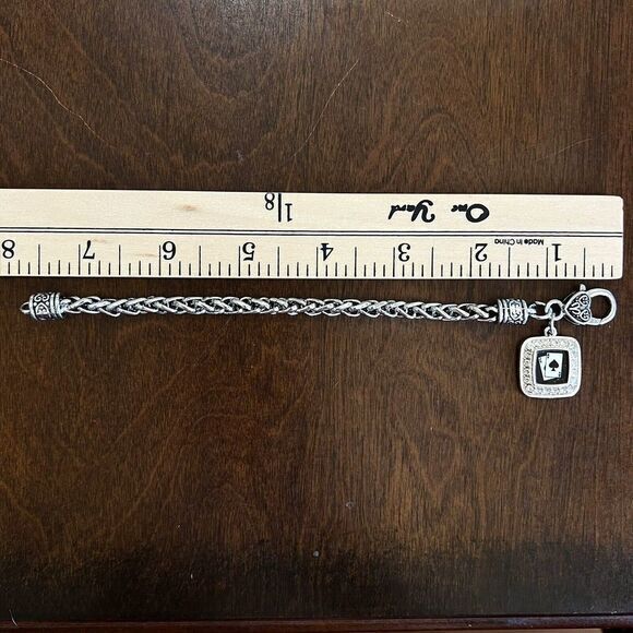 Silver Plated Blackjack Square Charm Braided‎ Bracelet Cubic Zirconia 7.5 in - Picture 8 of 13